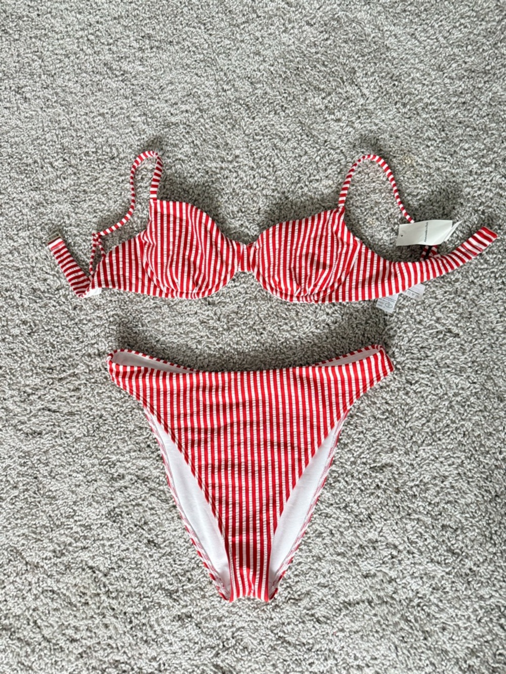 Abercrombie & Fitch Red and White Striped Bikini Set